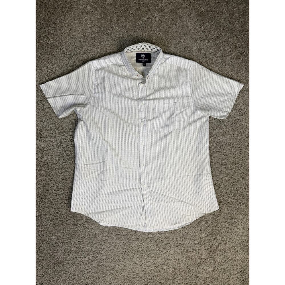 International Report Shirt Mens L White Geometric Short Sleeve Button Up